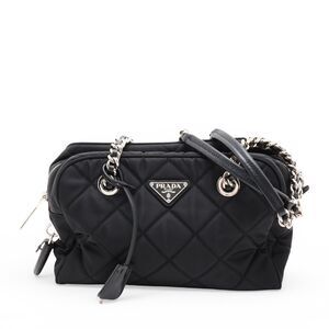 Prada Tessuto Impunturato Leather Chain Shoulder Bag Black